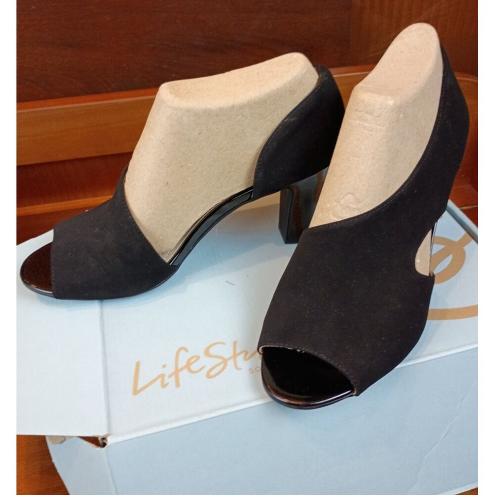 Life Stride Size 9W Black Caren Slip On Soft System 3" Heels Shoes Women w/box